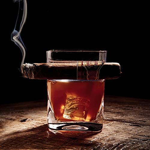 Double Old Fashioned Cigar Glass Cocktail Rock With Built In Cigar Holder - Cigar Cup Whiskey Tumbler