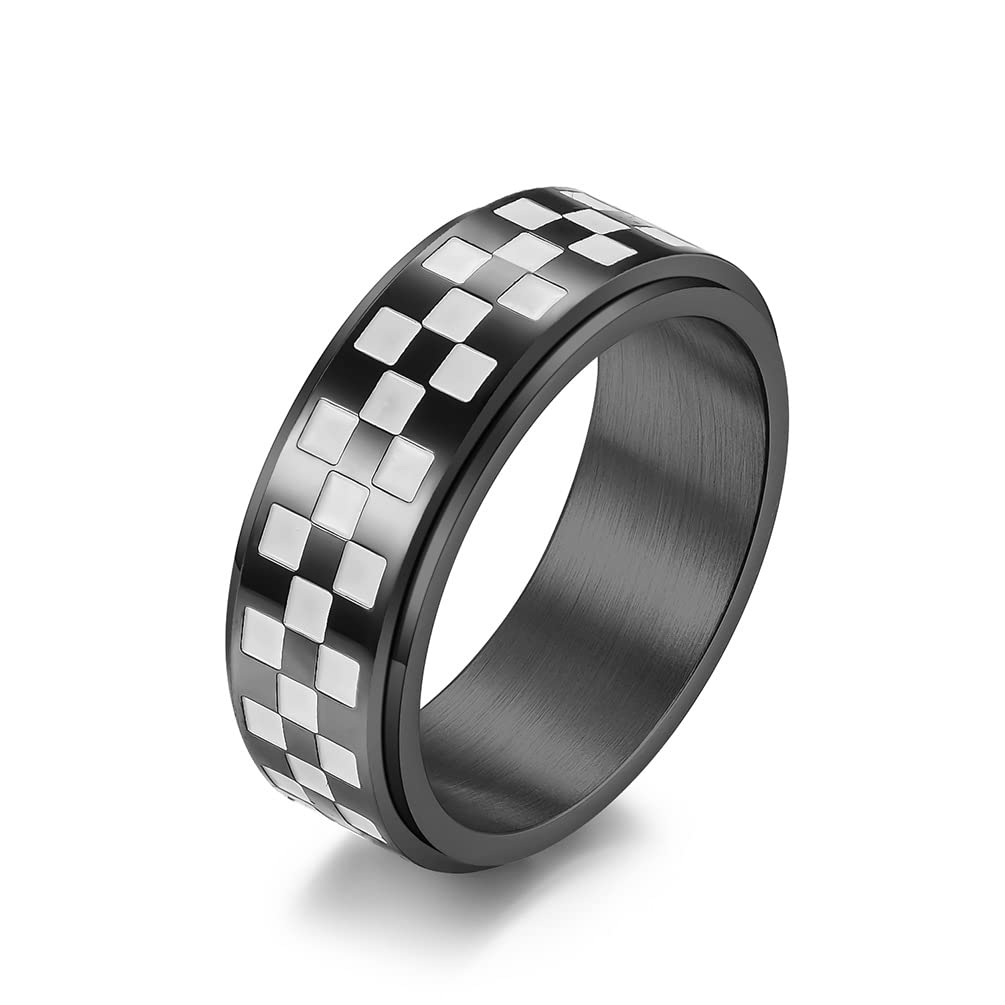 YAHOYA Fashion Spinner Rings for Men Black and White Checkerboard Design Ring Anxiety Rings Wedding Couple Jewelry