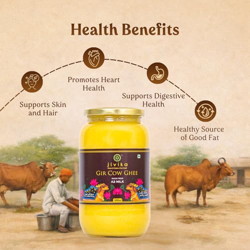 Image of Jivika A2 Gir Cow Ghee 1 Litre (Pack of 2) | Vedic Bilona Method Cultured Desi Cow Ghee | Grass Fed | Traditional Pure Ghee | Curd-Churned, Grass-Fed | Lab Tested