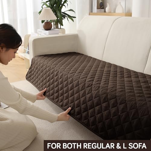 Image of HOKIPO Polyester Quilted Waterproof Sofa Cover Mats For L Shape And 1 /2 /3 Seater Sofa. Make Your Own Sofa Cover Set, Mat Length 81(D) X 110(L) Cm, Chocolate Brown (Ar-4965-W1)