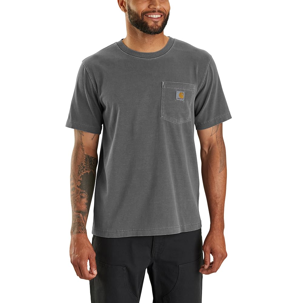 Carhartt Men's Relaxed Fit Lightweight Short-Sleeve Garment Dyed Pocket T-Shirt, Shadow, XXL
