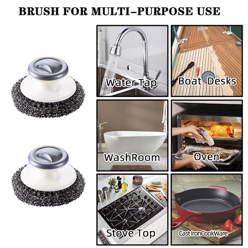 Image of 3 PCS Stainless Steel Scrubber with Handle Durable Steel Wool Scrubber Pot Scrubber Dish Scrubber for Cleaning Cast Iron, Dishes, Stock Pots, Pans, Griddles, Grills
