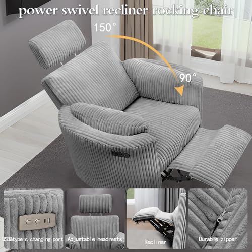 Sillón eléctrico reclinable giratorio gris oscuro miniatura 5