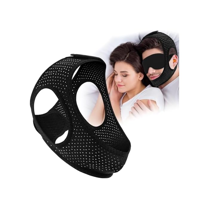 Anti Snoring Devices, Chin Strap for Sleeping Comfortable Effective Stop Snoring, Adjustable Breathable Anti Snore Chin Strap, Snoring Solution to Keeping Mouth Closed, with Eye Mask, Black