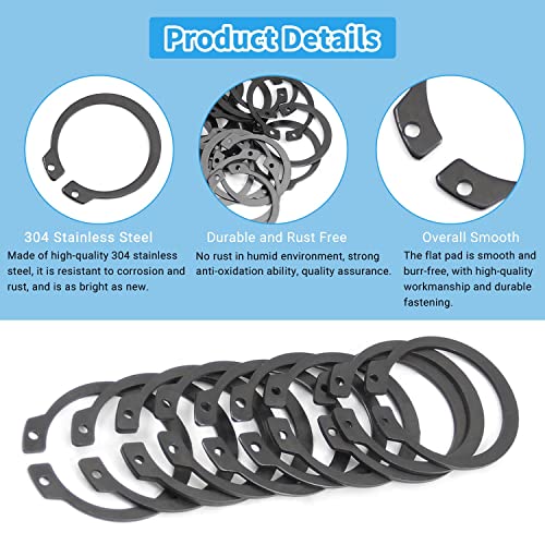 Bettomshin, Anéis de pressão de eixo de retenção com clipe C externo 65MN, preto, 30 peças