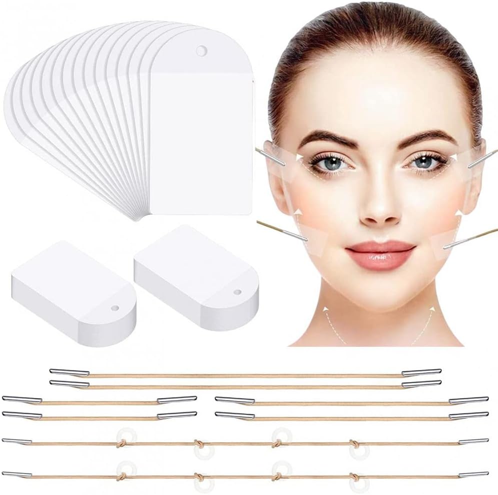40 Pcs Face Lifting Tapes with 8 Pcs Lifting Rope,Invisible Face Lift Tape Double Chin Sticker Instant Face Lift Sticker Adhesive Face Lifting Patch Neck Eye Lift Tape for Women Face Beauty