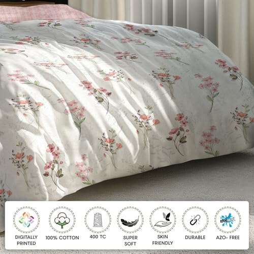 Image of LANE LINEN 400TC Morrison Bloom Super King Size Bedsheet with 4 Pillow Cases | 100% Cotton Digital Print Bedding Set (2.74 M x 2.74 M) | Modern Floral Pattern for Luxurious Comfort (Pink Floral)