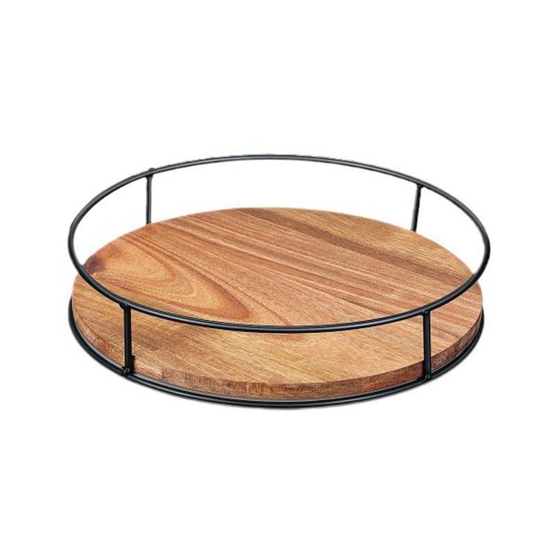 Organizador de Madera de 9 Pulgadas, Lazy Susan Organizador para Especias con Marco de Acero, Soporte Giratorio de 360 Grados de Redondo para Almacenamiento de Especias