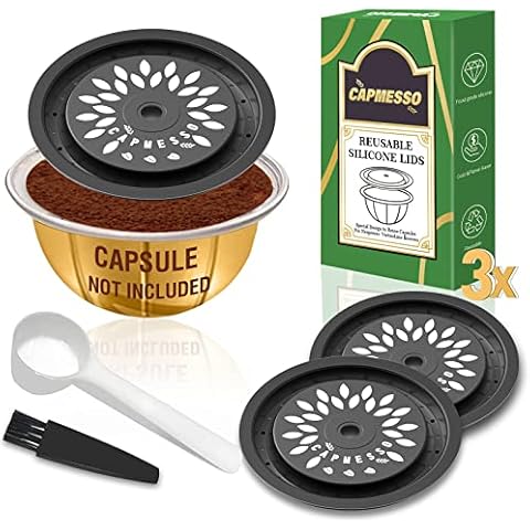 CAPMESSO Reusable Coffee Capsule Lids for Reusable Nespresso Pods Vertuo, Food Grade Silicone Caps for Any Sizes of Refillable Vertuo Pods with Scoop and Brush(3PCS Silicone Caps) Cover