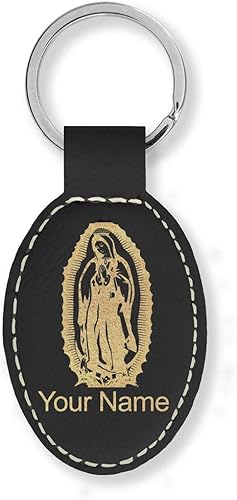 Miniatura 232 de LaserGram Llavero ovalado, Virgen de Guadalupe, grabado personalizado incluido (rústico con oro)