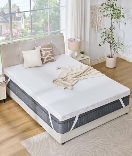 Image of SINWEEK 2 Inch Memory Foam Mattress Topper Full Size with Breathable Bamboo Cover, Pressure Relief Mattress Pad to Revitalize Old or Sagging Beds, Non-Slip and Machine Washable for Easy Care