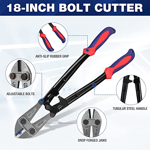 WORKPRO Bolt Cutter, Bi-Material Handle with Soft Rubber Grip, 18", Chrome Molybdenum Steel Blade, W017005A - Image 3