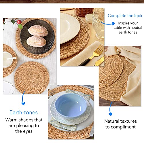 Woven Placemats - Natural Wicker Placemat Sets - Round Place Mats Crafted with Braided Water Hyacinth - Heat Resistant Non-Slip Wicker Chargers for Dining Table, Wedding, Holiday Dinner (4, 35cm-uk)