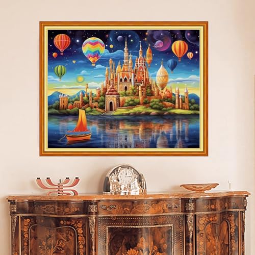 Image of DMCVIVR Stamped Cross Stitch Kits for Beginners Adults Needlepoint Kits for Beginners Embroidery Kits for Adults Crossstitch Kit for Beginners 11CT-Colorful Castle 16x20 inch