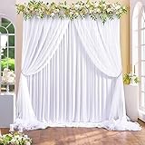 Wrinkle Free White Tulle Backdrop Curtains for Wedding Fabric Party Decorations Backdrops Curtain Sheer Photo Back Drop Drapes Cloth for Baby Shower Birthday Photography Reception 5ftx10ft, 4 Panels