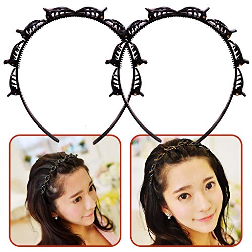 JETTINGBUY Double Layer Twist Plait Headband DIY Hair Tools, Multi Layer Hallow Woven Hairstyle Hairpin, Double Bangs Twister Clip for Knitting Hair, Korean Style Girl Braided Hair, 2 Black Headband