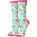 Women Girls Novelty Funny Crazy Corgi Dog Crew Socks Cute Puppy with Donuts
