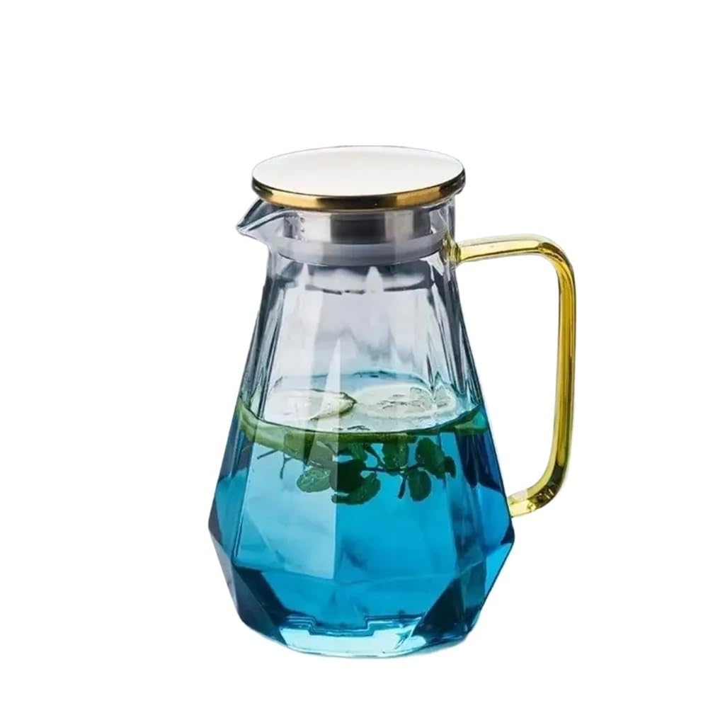 MYUYEE Water Carafe 1Pcs Glass Teapot Hot Cold Water Kettle Transparent Coffee Pot Home Beverage Jug Carafe Glass Pitcher With Handle Water Jugs (Blue)