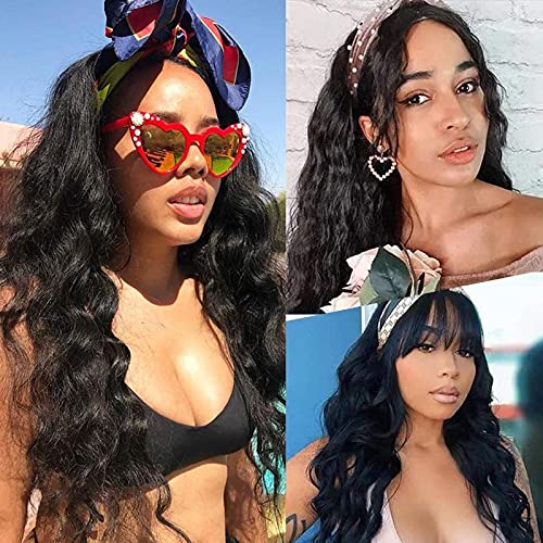 Body Wave Curly Headband Wig 22inches,Headband Wigs for Black Women Natural Wave Long Wavy Headband Wigs，150% Density Synthetic Heat Resistantfor Daily Wear(22",1B)