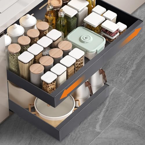 Cajones Extraibles Para Cocina, Cajones Deslizantes Para Cocina, Bandeja Extraible Armario Cocina, Organizador de Cajones, no Requiere Taladrar Ni Clavar, Bandeja Extraible Armario