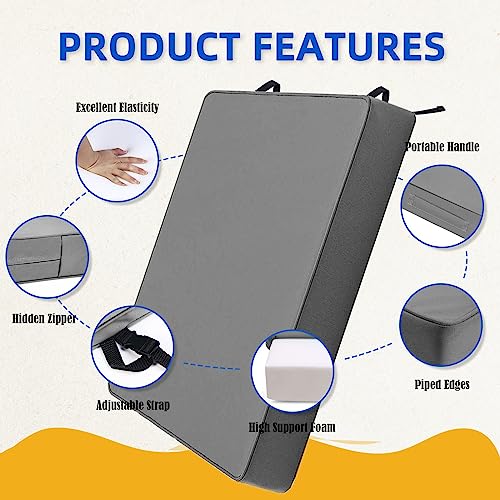 SECLATO Patio Chair Cushion 20x20x3 Inch Waterproof Outdoor Seat Cushions for Patio Furniture 5-Year Color Fastness Garden Sofa Couch Chair Pads with Handle and Adjustable Straps(2 Pack, Dack Grey by SECLATO - Image 2