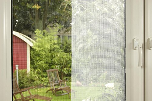 tesa Insect Stop COMFORT Fliegengitter für bodentiefe Fenster - Insektenschutz selbstklebend - Fliegen Netz ohne Bohren - 120 cm x 240 cm - Anthrazit (Durchsichtig)