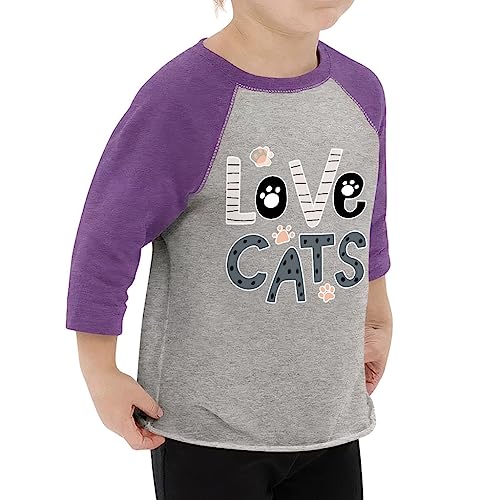 Love Cats Toddler Baseball T-Shirt - Themed 3/4 Sleeve T-Shirt - Art Print Kids' Baseball Tee2