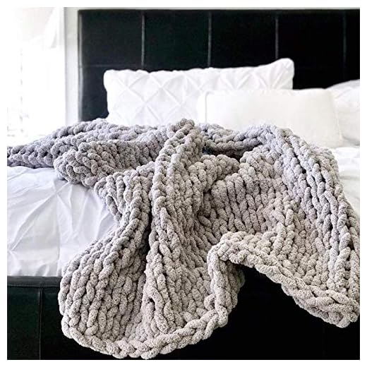 Genérico Manta de Punto Grueso, Manta de Punto Grueso súper Suave para Cama, acogedora Manta de Punto, Chenilla de Punto Grande, Manta de Punto para sofá, Manta Tejida Grande, Gris, 80 x 80 cm