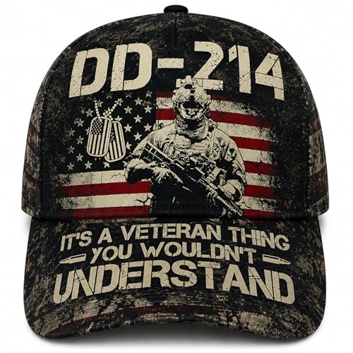 Never Underestimate an Old Man with A DD214 Hat Combat Boots Patriotic Vintage Baseball Cap Veteran Gifts Mens Green