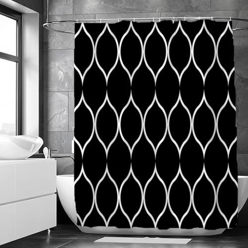 Rideau de douche imperméable en tissu géométrique noir et blanc 178x183cm