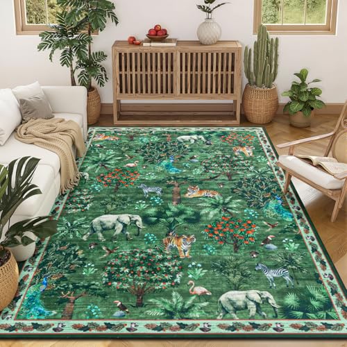 Tapete lavable animal print 5x7 Boho Forest Green miniatura 1