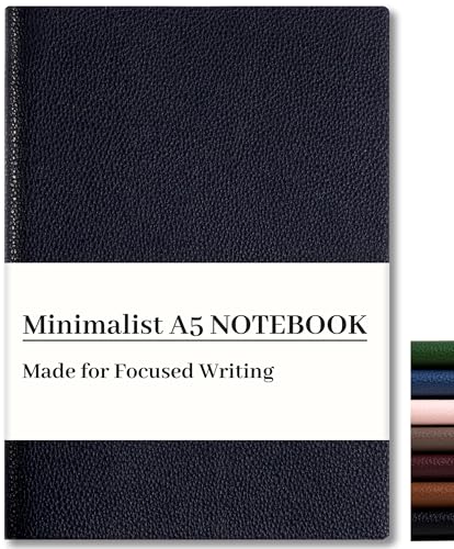 CAGIE Lined Journal Notebook for Men & Women 176 Pages A5 Medium Size Softcover Leather Journals for Writing College Ruled Notebook for Work & School 100 GSM Thick Paper (5.7 x 8.3) (Black)