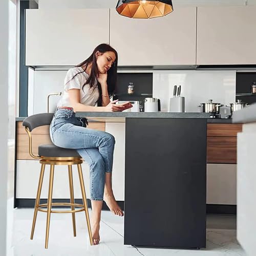 Tabouret de bar pivotant confortable en velours gris pour éviter le mal de dos