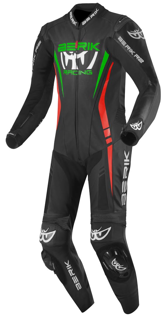 Berik Absolute GP Tuta in pelle da moto monopezzo, nero/rosso/verde, 50