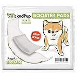 WICKEDPUP Dog Diaper Liners Booster Pads for Male and Female Dogs, 100ct | Disposable Doggie Diaper Inserts fit Most Reusable Pet Belly Bands, Cover Wraps, and Washable Period Heat Panties Pants