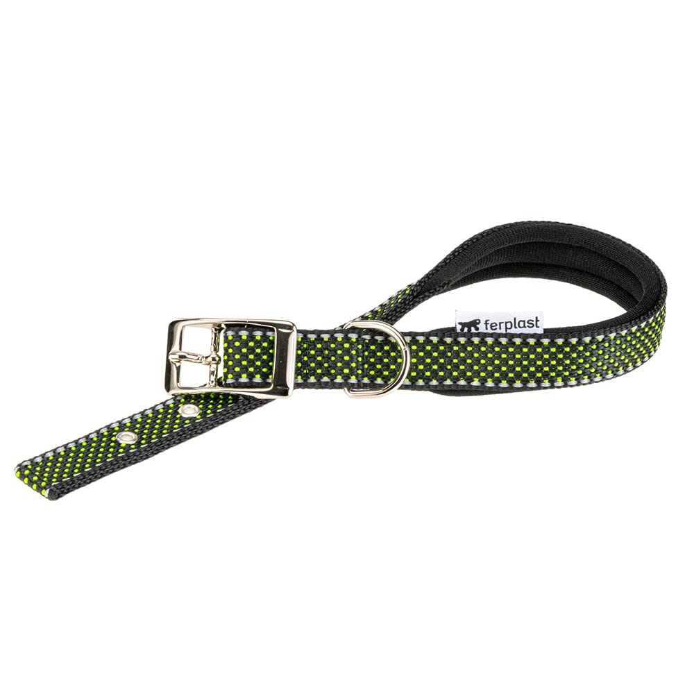 Ferplast Dog Collar, Daytona Deluxe C20/43 Verde CO, Reflective Seams, Green, 27-30 cm (L) x 15 mm (W), Unisex, Puppy, Junior