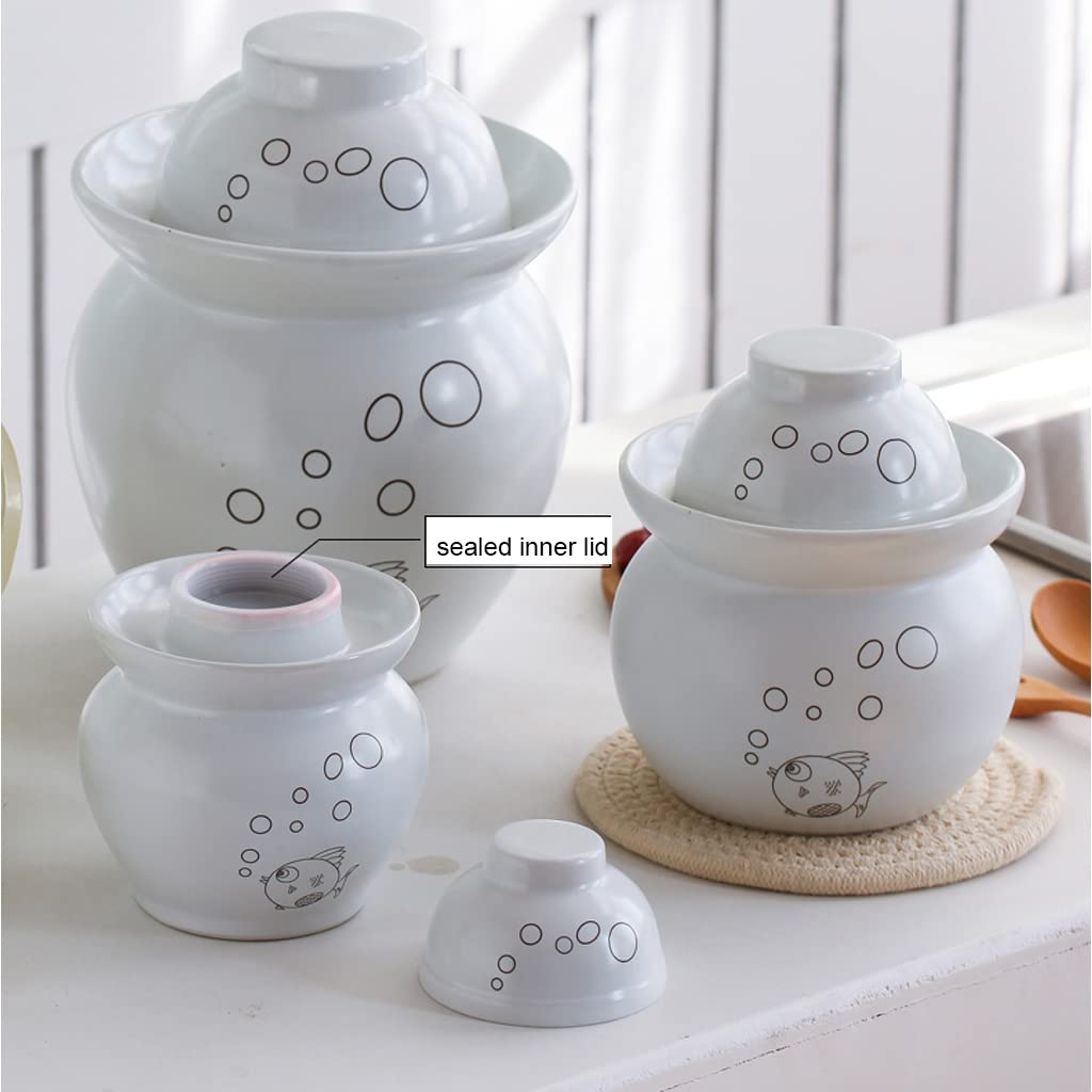 Biały tradycyjny chiński ceramiczny garnek do fermentacji, słoik do kiszenia z uszczelką wodną i pokrywką z rurką powietrzną, duży pogrubiony ceramiczny słoik do kiszenia, pojemniki do przechowy