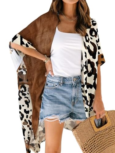 Image of Spicy Sandia Kimonos for Women Floral Beach Cover Up Loose Swimsuit Bathing Suit Coverup Cardigan for Summer Swimwear