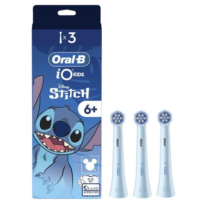 Oral-B Cepillo Dental Kids Disney Stitch, Pack De 3 Puntas De Repuesto De Cepillo Eléctrico IO, Suave Para Los Dientes Movidos, Cepillos Oral B Para Niños De 6 Años Y Más