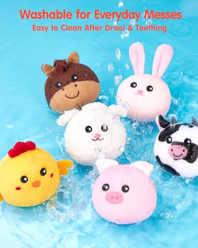 Image of hahaland Baby Toys 6-12 Months - Surprise Barn Stuffed Farm Animals Plush | 6 Month Old Montessori Toys with Rattle Crinkle Sound, Texures, Mirror, Infant Sensory Balls 7 8 9 Month Old Baby Boy Gifts