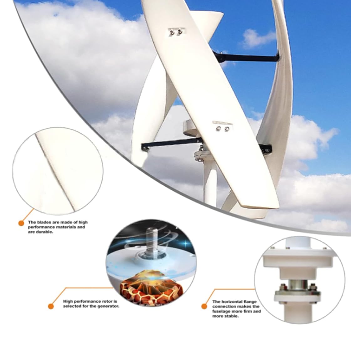 Turbina Eolica Verticale, Bassa Rumorosità 10000W/12000W Trifase Ca 12V 24V 48V 220V Generatore Di Energia Kit Di Energia Eolica per Integrazione Energetica Domestica, 10000W-24V