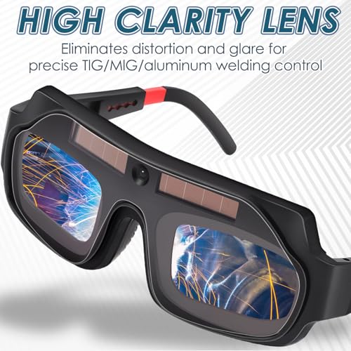Image of Tellegloww 1 Set Auto Darkening Welding Glasses with Replacement Lenses, Solar Welding Goggles for Tig Mig Mma Plasma Cutting