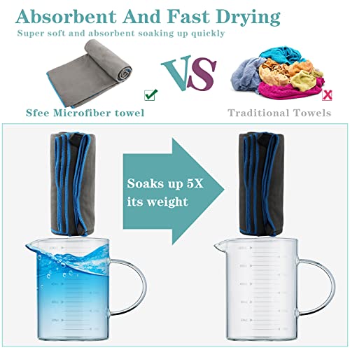 Sfee 2 Pack Microfiber Travel Towel, Quick Dry Towel Camping Towel Beach Towel Super Absorbent Compact Lightweight Sports Towel Gym Towel Set For Beach, Gym, Hiking, Pool, Backpacking, Bath, Yoga #TOP3
