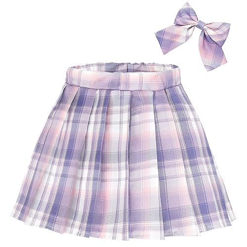 KEREDA Girls Pleated Mini Skirt High Waist Tennis School Uniform Skirts 8-9 Years Purple