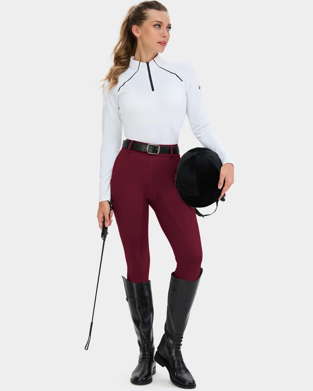 HMILES Leggings de equitación para mujer, de silicona, cintura alta, elásticos, con trabillas para el teléfono móvil