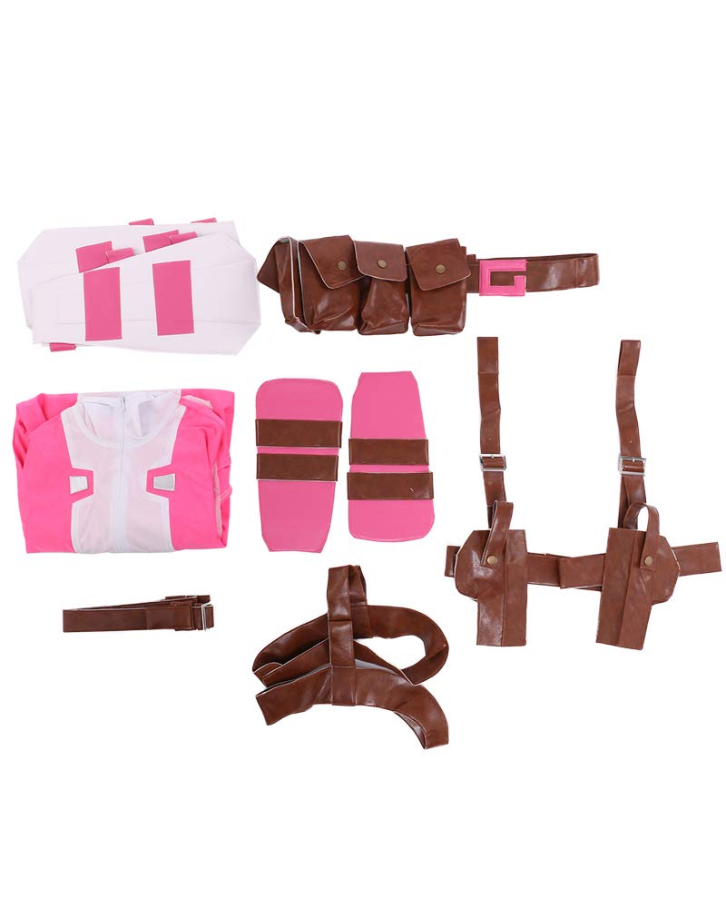 miccostumes Women's Superhero Cosplay Costume Pink White Bodysuit With Belt Set: X-Large