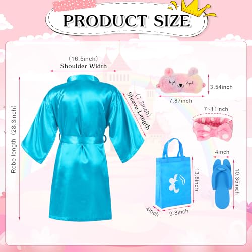Suhine 6 Sets Girls Spa Birthady Party Supplies Birthday Print Satin Robe Tote Bags Spa Kit Nail Salon Kit(Blue, Rose Red)2