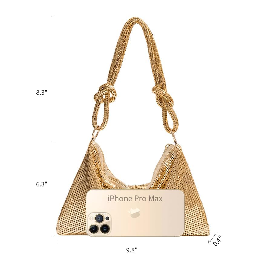 Image of Shimmering Metal Mesh Evening Bag Knotted Shoulder Strap Women Evening Shiny Hobo Metallic Purse (Style A Silver)