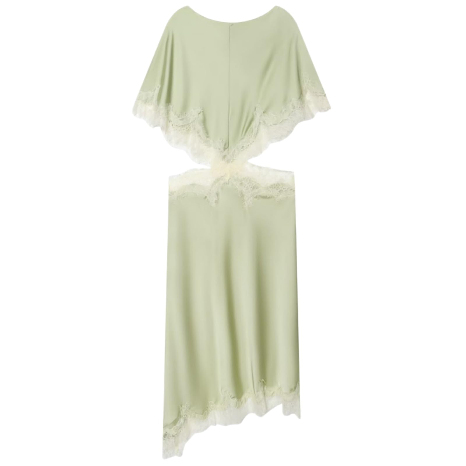 Vestito Donna Estate Raso Pizzo Abito Asimmetrico Midi O Collo Batwing Manica Elegante Party Outfit-Light Green-XS