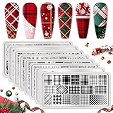 Born Pretty Nail Stamping Plates Set Plaid Flowers Leaves Lace Nail Art Image Plates Spring into Winter Stamp Templates Kit Image Manicuring DIY Printing Tools 8PCS